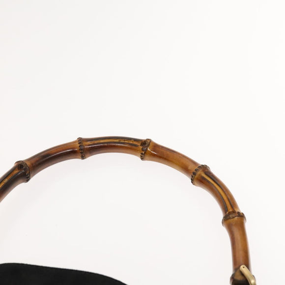 GUCCI Bamboo Shoulder Bag Suede Black Gold 001 1577 2615 Auth ep8865