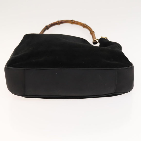 GUCCI Bamboo Shoulder Bag Suede Black Gold 001 1577 2615 Auth ep8865