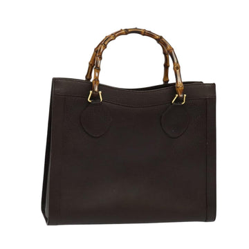 GUCCI Bamboo Hand Bag Leather Brown Gold Auth ep8928