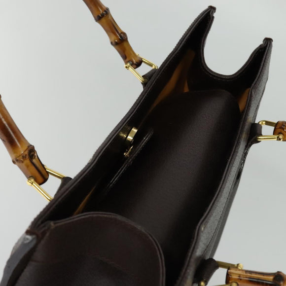 GUCCI Bamboo Handtasche Leder Braun Gold Auth ep8928