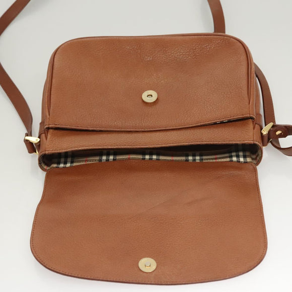 Burberrys Shoulder Bag Leather Brown Gold Auth ep8934