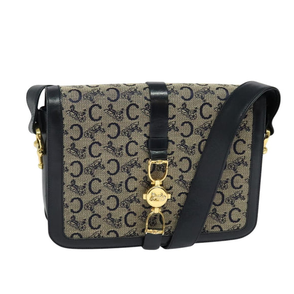 CELINE C Sulky Shoulder Bag Canvas Navy Gold Auth ep8935