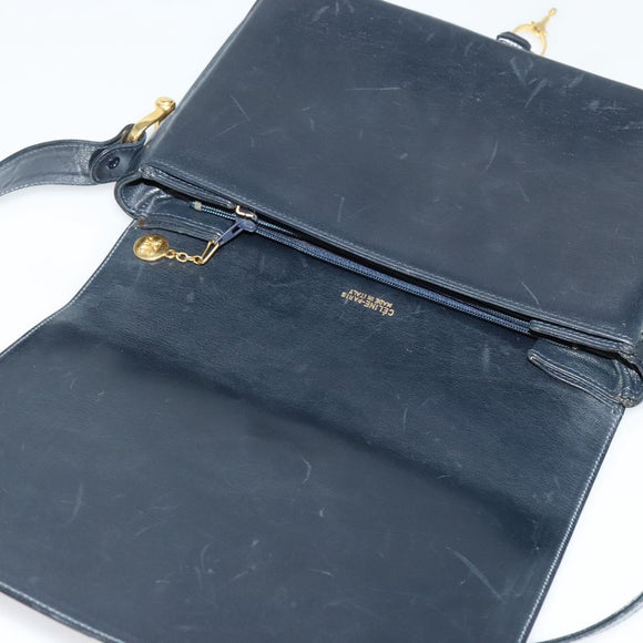 CELINE C Sulky Shoulder Bag Canvas Navy Gold Auth ep8935