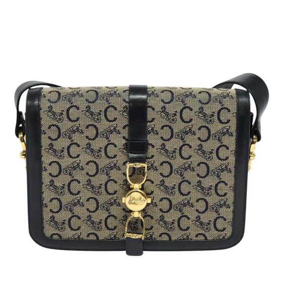CELINE C Sulky Shoulder Bag Canvas Navy Gold Auth ep8935