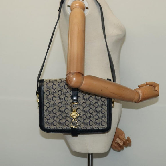 CELINE C Sulky Shoulder Bag Canvas Navy Gold Auth ep8935