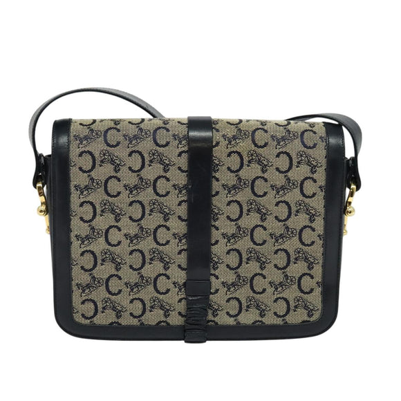 CELINE C Sulky Shoulder Bag Canvas Navy Gold Auth ep8935