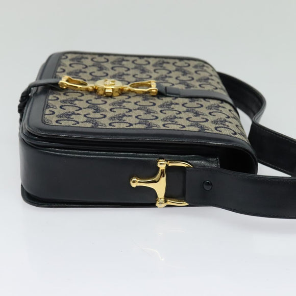 CELINE C Sulky Shoulder Bag Canvas Navy Gold Auth ep8935