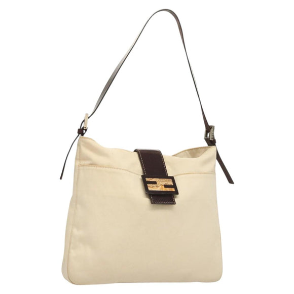 FENDI Shoulder Bag Canvas White Auth ep8951