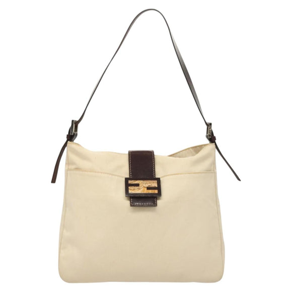 FENDI Shoulder Bag Canvas White Auth ep8951