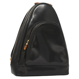 GUCCI Bamboo Body Bag Patent leather Black Gold Auth ep8958