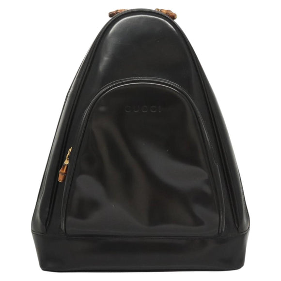 GUCCI Bamboo Body Bag Patent leather Black Gold Auth ep8958