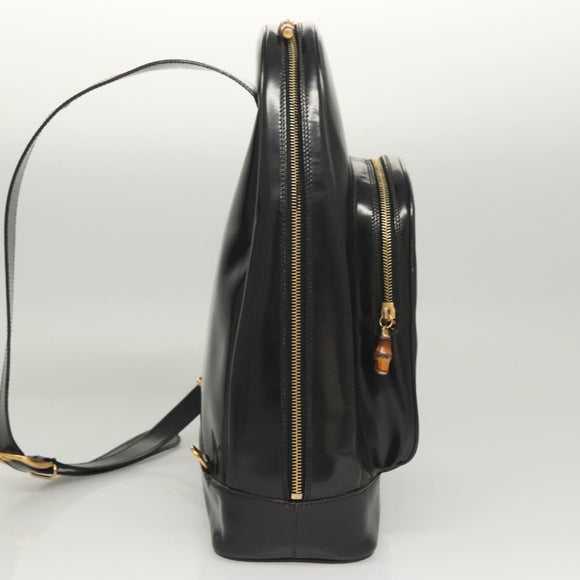 GUCCI Bamboo Body Bag Patent leather Black Gold Auth ep8958
