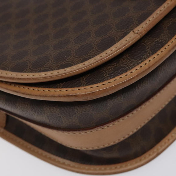 CELINE Macadam Canvas Shoulder Bag PVC Leather Brown Gold Auth ep8986