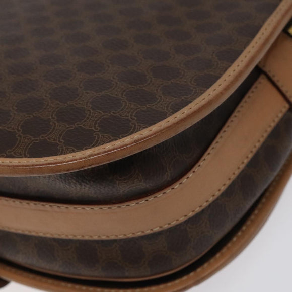 CELINE Macadam Canvas Shoulder Bag PVC Leather Brown Gold Auth ep8986