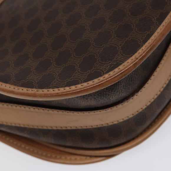 CELINE Macadam Canvas Shoulder Bag PVC Leather Brown Gold Auth ep8986