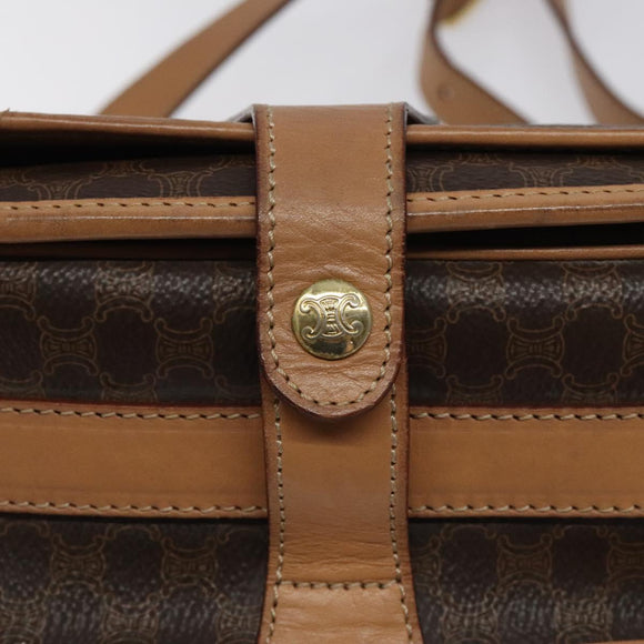 CELINE Macadam Canvas Shoulder Bag PVC Leather Brown Gold Auth ep8986