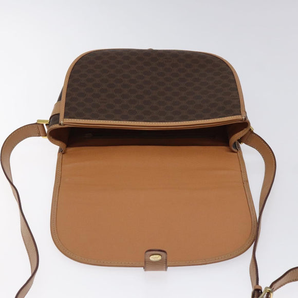 CELINE Macadam Canvas Shoulder Bag PVC Leather Brown Gold Auth ep8986