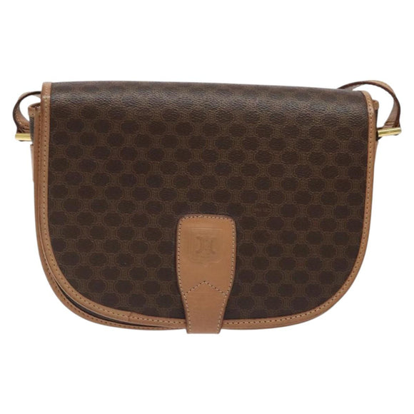 CELINE Macadam Canvas Shoulder Bag PVC Leather Brown Gold Auth ep8986