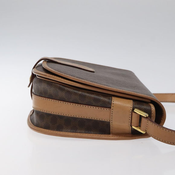 CELINE Macadam Canvas Shoulder Bag PVC Leather Brown Gold Auth ep8986