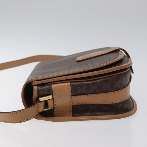 CELINE Macadam Canvas Shoulder Bag PVC Leather Brown Gold Auth ep8986