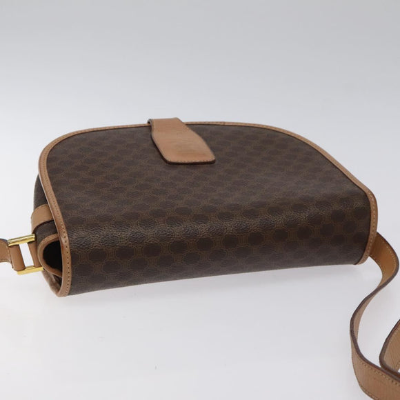 CELINE Macadam Canvas Shoulder Bag PVC Leather Brown Gold Auth ep8986
