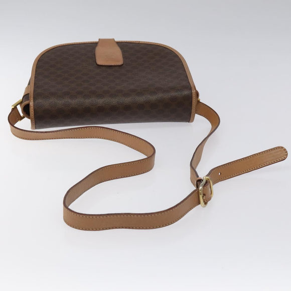 CELINE Macadam Canvas Shoulder Bag PVC Leather Brown Gold Auth ep8986