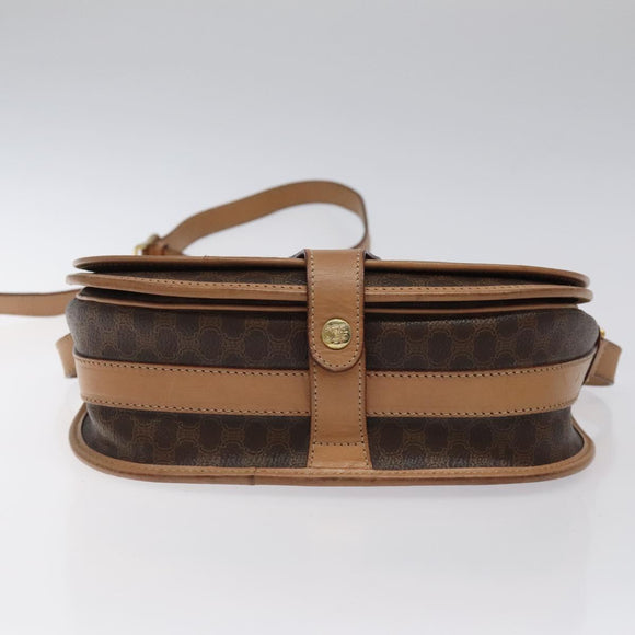 CELINE Macadam Canvas Shoulder Bag PVC Leather Brown Gold Auth ep8986