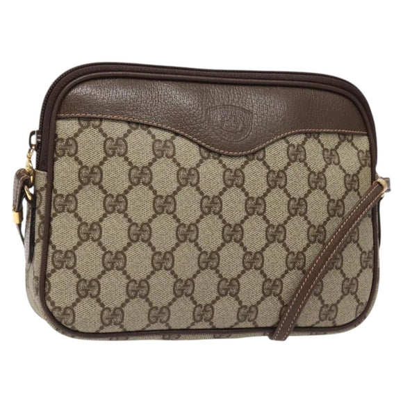 GUCCI GG Supreme Shoulder Bag PVC Beige Gold Auth ep8994