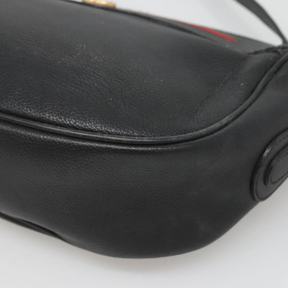 GUCCI Web Sherry Line Shoulder Bag Leather Black Gold 001 104 0918 Auth ep8999