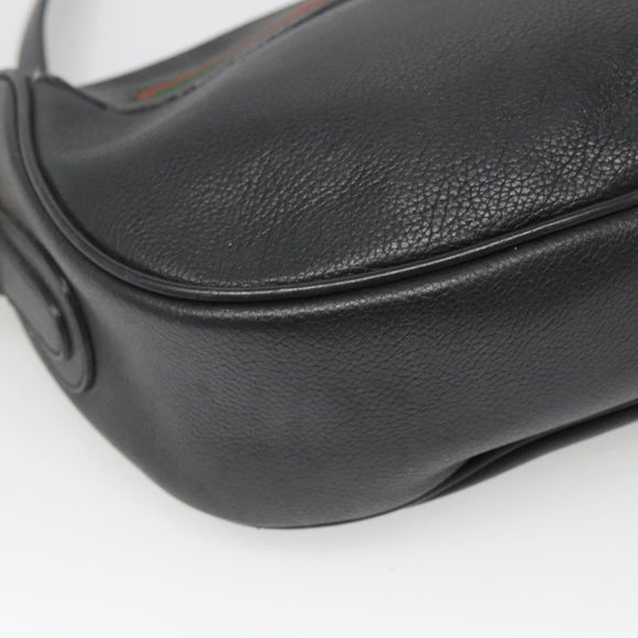 GUCCI Web Sherry Line Shoulder Bag Leather Black Gold 001 104 0918 Auth ep8999