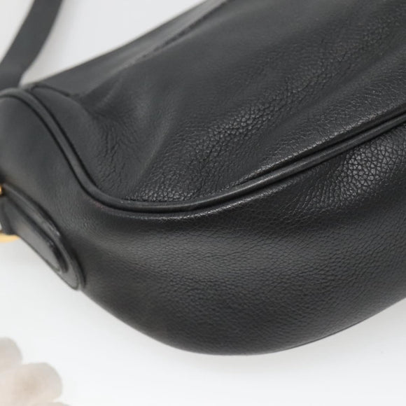 GUCCI Web Sherry Line Shoulder Bag Leather Black Gold 001 104 0918 Auth ep8999