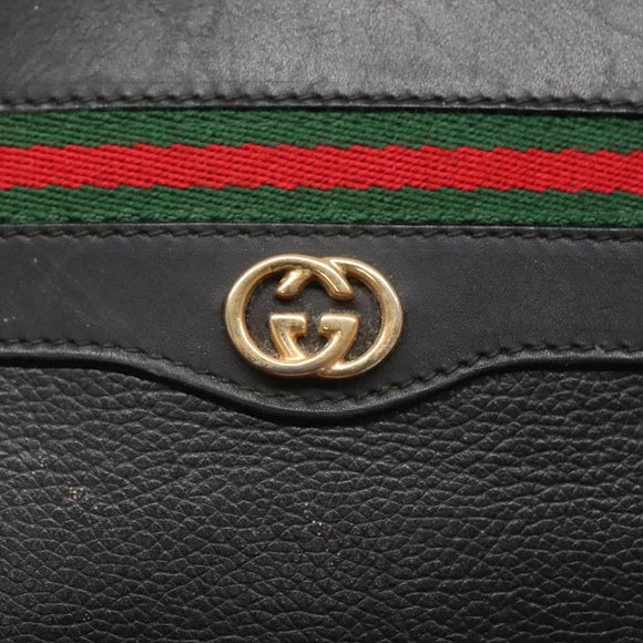 GUCCI Web Sherry Line Shoulder Bag Leather Black Gold 001 104 0918 Auth ep8999