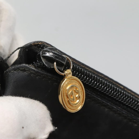 GUCCI Web Sherry Line Shoulder Bag Leather Black Gold 001 104 0918 Auth ep8999