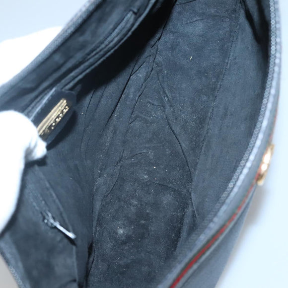 GUCCI Web Sherry Line Shoulder Bag Leather Black Gold 001 104 0918 Auth ep8999