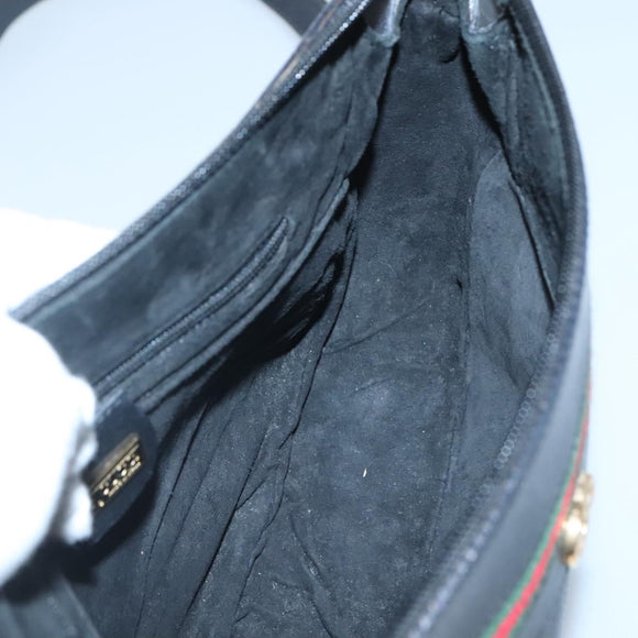 GUCCI Web Sherry Line Shoulder Bag Leather Black Gold 001 104 0918 Auth ep8999