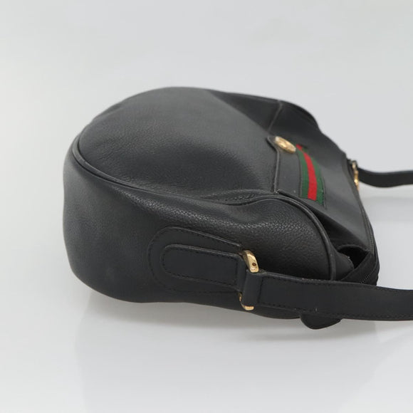 GUCCI Web Sherry Line Shoulder Bag Leather Black Gold 001 104 0918 Auth ep8999