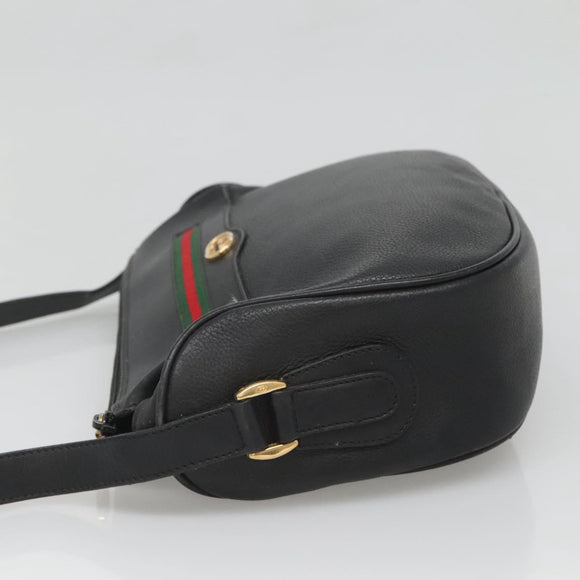 GUCCI Web Sherry Line Shoulder Bag Leather Black Gold 001 104 0918 Auth ep8999