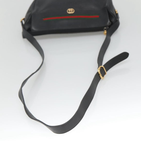 GUCCI Web Sherry Line Shoulder Bag Leather Black Gold 001 104 0918 Auth ep8999