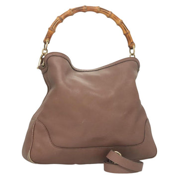 GUCCI Bamboo Hand Bag Leather 2way Pink Gold 282345 Auth ep9020