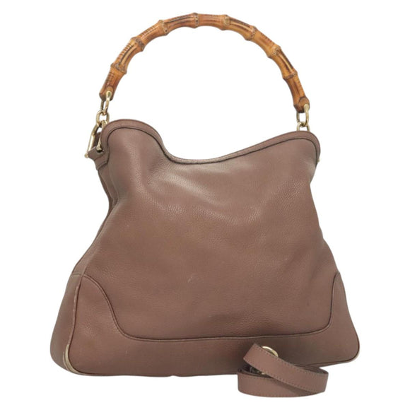 GUCCI Bamboo Hand Bag Leather 2way Pink Gold 282345 Auth ep9020