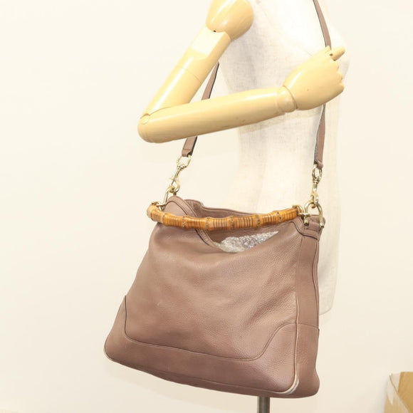 GUCCI Bamboo Hand Bag Leather 2way Pink Gold 282345 Auth ep9020