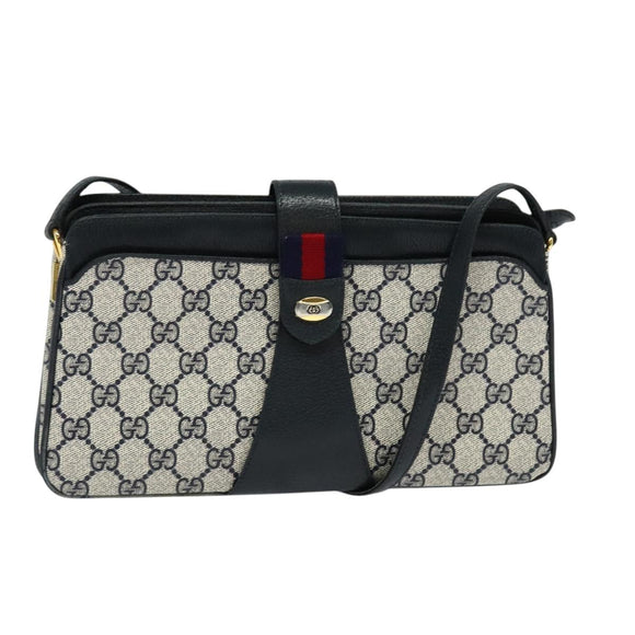 GUCCI GG Supreme Sherry Line Shoulder Bag PVC Navy Gold 904 02 029 Auth ep9030