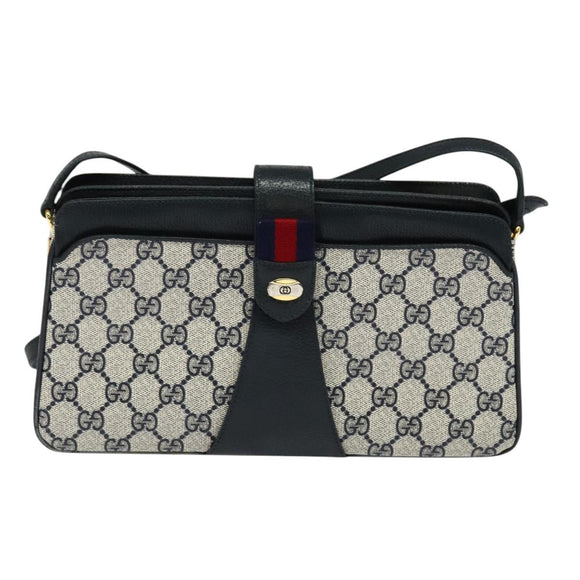 GUCCI GG Supreme Sherry Line Shoulder Bag PVC Navy Gold 904 02 029 Auth ep9030