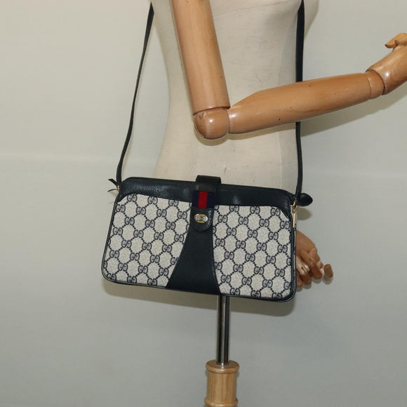 GUCCI GG Supreme Sherry Line Shoulder Bag PVC Navy Gold 904 02 029 Auth ep9030