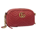 GUCCI GG Marmont Chain Shoulder Bag Leather Red Gold 447632 Auth ep9033-1