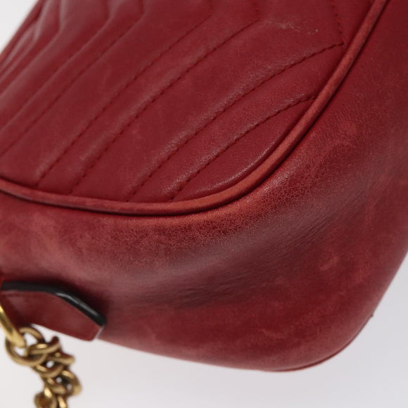 GUCCI GG Marmont Chain Shoulder Bag Leather Red Gold 447632 Auth ep9033