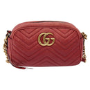 GUCCI GG Marmont Chain Shoulder Bag Leather Red Gold 447632 Auth ep9033-2