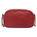 GUCCI GG Marmont Chain Shoulder Bag Leather Red Gold 447632 Auth ep9033-3
