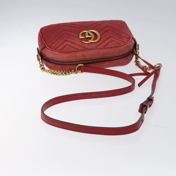 GUCCI GG Marmont Chain Shoulder Bag Leather Red Gold 447632 Auth ep9033