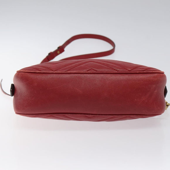 GUCCI GG Marmont Chain Shoulder Bag Leather Red Gold 447632 Auth ep9033